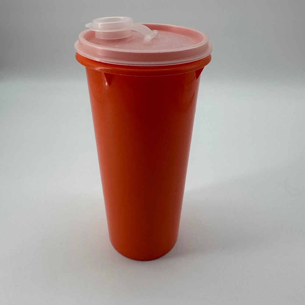 VTG Tupperware Orange Slimline Beverage Container 262-9 Clear Flip-Top Lid 603-4